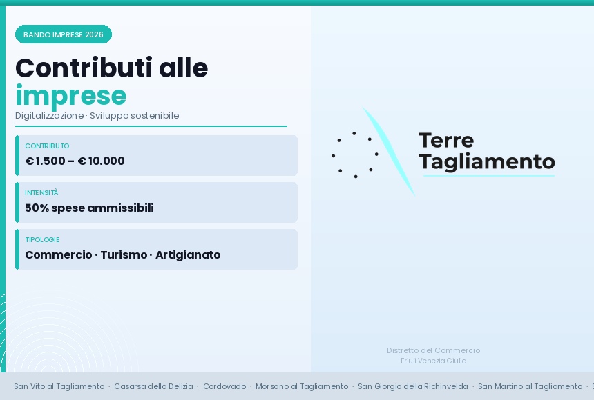 Distretto del Commercio Terre Tagliamento: Bando per contributi alle imprese