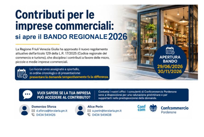 Contributi per le imprese commerciali: si apre il bando regionale 2026.